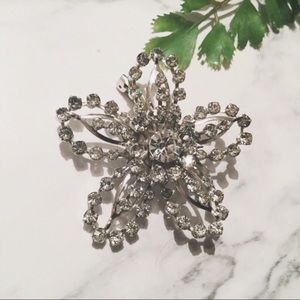 Vintage Rhinestone Crystal Flower Pin Brooch Glam